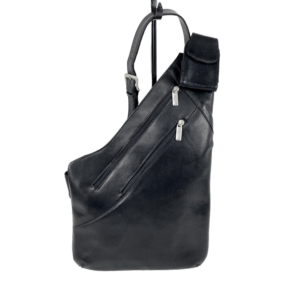Santini Black Leather Sling Backpack Purse Thick Supple Leather Deluxe Satchel